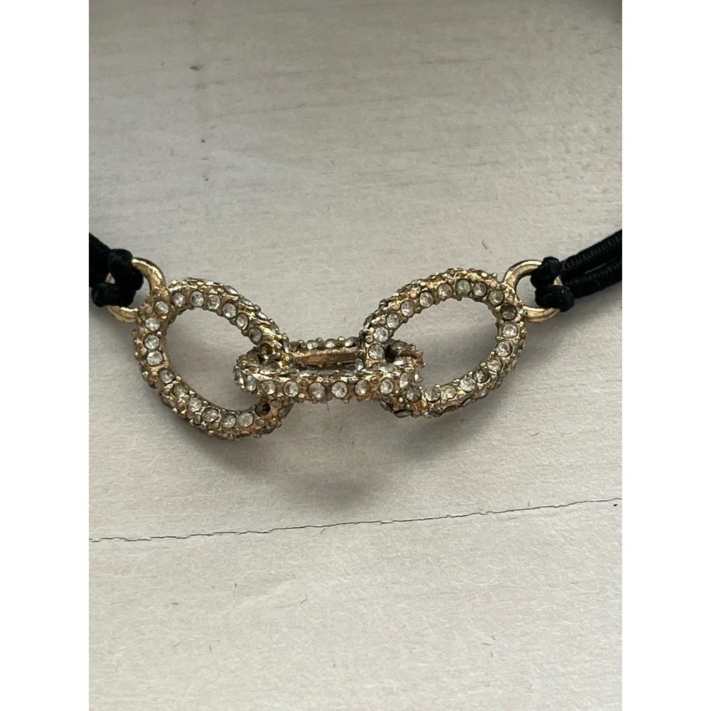 Rhinestone‎ Interlocking Circle Bracelet Black Cord